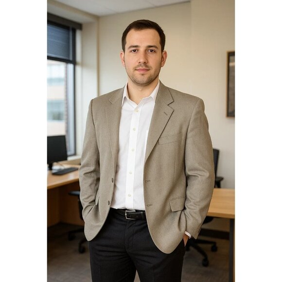 Claiborne Mens Wool Silk Sport Coat Blazer Tan Brown Weave Single Breast Sz 44R - Picture 1 of 8